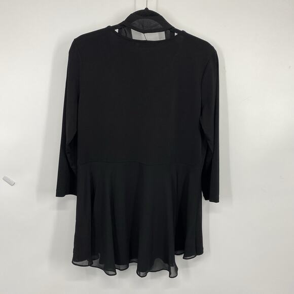 Susan Graver Medium Tunic Slinky Knit Black Ruffle Chiffon Tie V neck Lagenlook - Picture 8 of 10